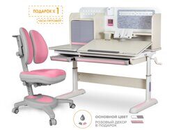 Комплект парта Mealux Winnipeg Multicolor + кресло Onyx Duo беленый дуб/розовый