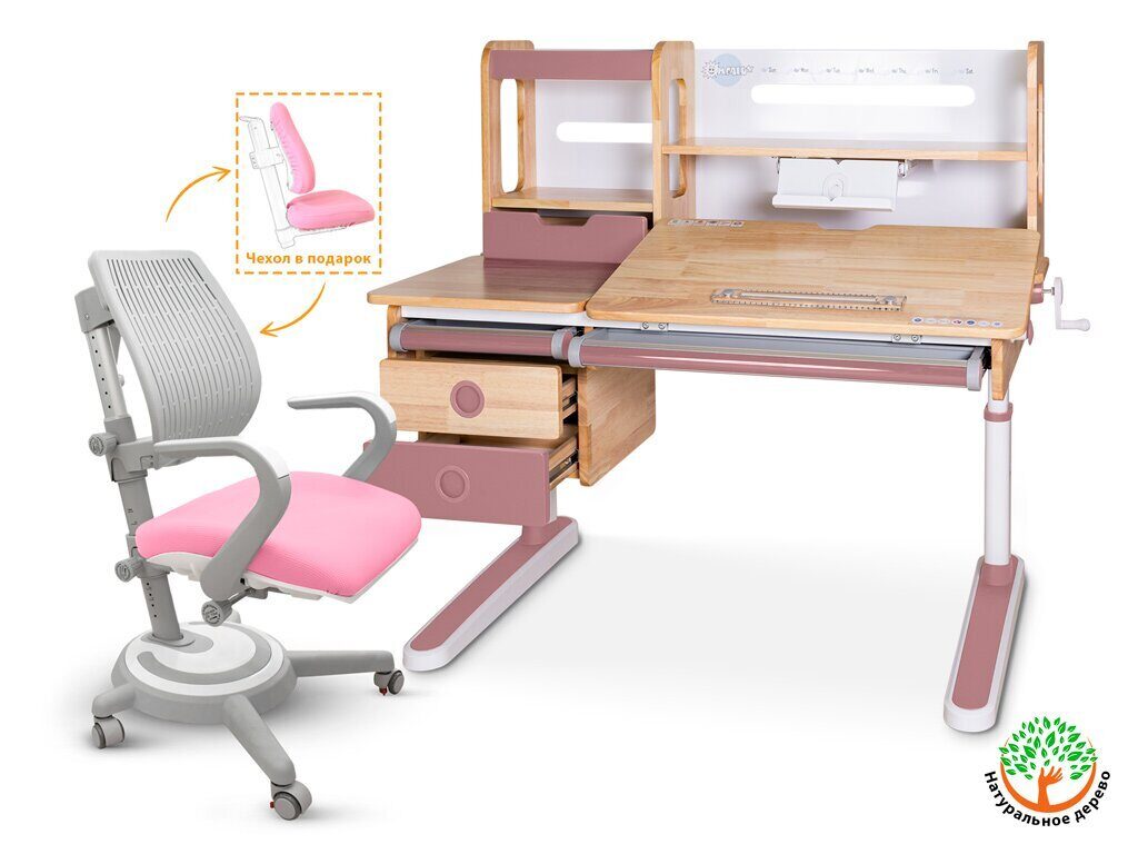 Комплект Mealux парта Oxford Wood Max + кресло Ergoback Pink