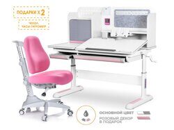 Комплект парта Mealux Winnipeg Multicolor + кресло Match белый/розовый